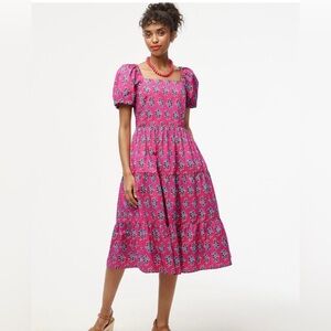 J. Crew // Pink Floral Smocked Midi Dress